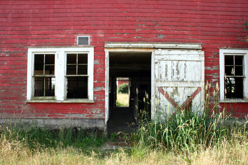 looking into a barn